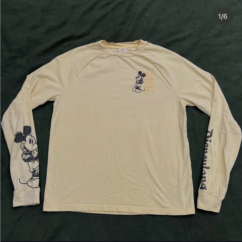 Pale Yellow Long Sleeve with Embroidered Mickey Mouse